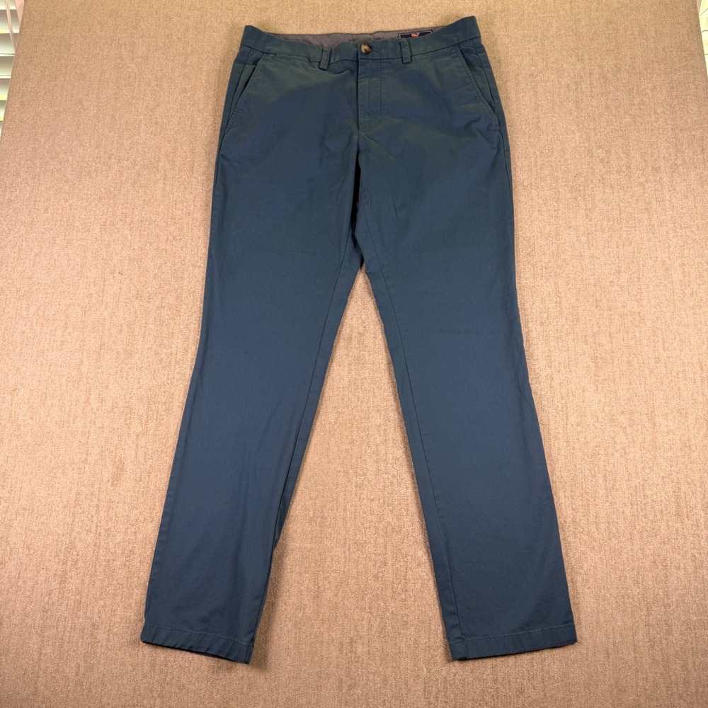 Vineyard Vines Breaker Pants Men 32x32 Blue Green Chino Flat Front Stretch